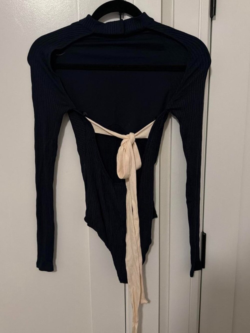 H&M navy ribbed knit bodysuit with tie back